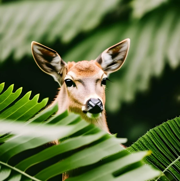 Deer Eat Ferns In The Wild
