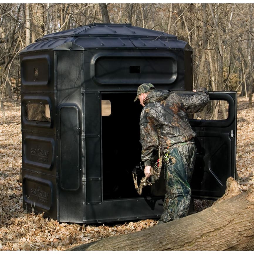 Hunting blinds box bow game deer big tree stands stand window kit treestands sportsmansguide trophy quad guide